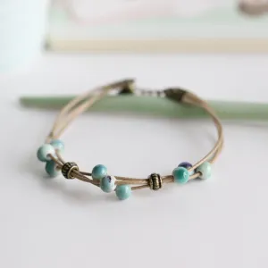 Turquoise Bead Hand-Woven Bracelet