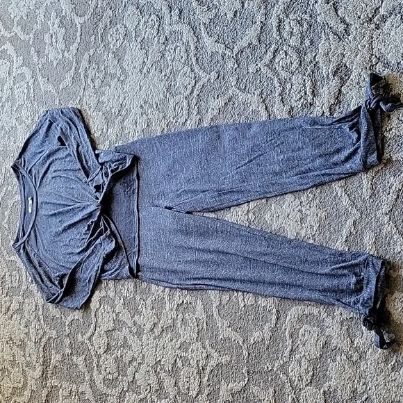 Ugg Fallon Pajama Set Long Sleeve Wrap Top Ankle Tie Pants Small Blue