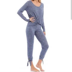 Ugg Fallon Pajama Set Long Sleeve Wrap Top Ankle Tie Pants Small Blue