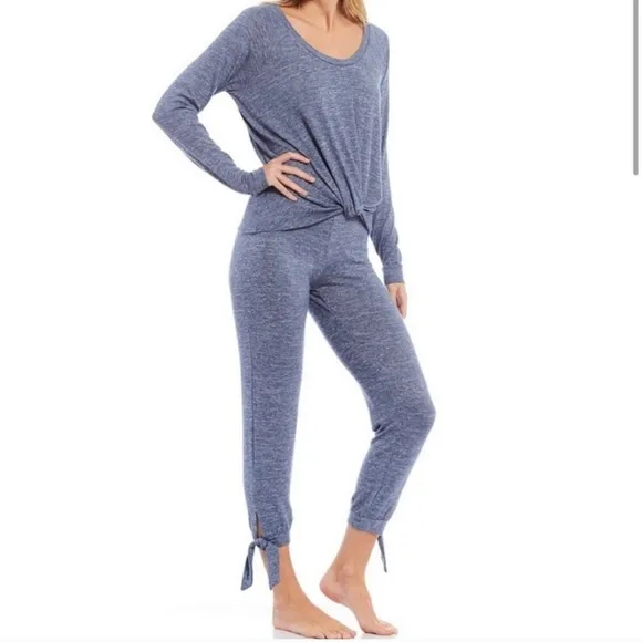 Ugg Fallon Pajama Set Long Sleeve Wrap Top Ankle Tie Pants Small Blue