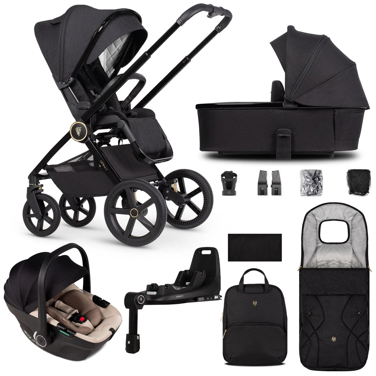 Venicci Tinum Upline 2 3 in 1 Travel System - All Black