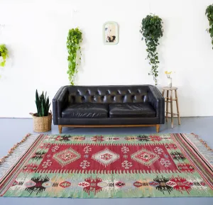 Vintage Afyon Dazkiri Kilim Rug 5'10"x10'