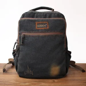 Vintage Denim Blue Mens Backpack Bag School Backpack Blue Denim Laptop Backpack For Men