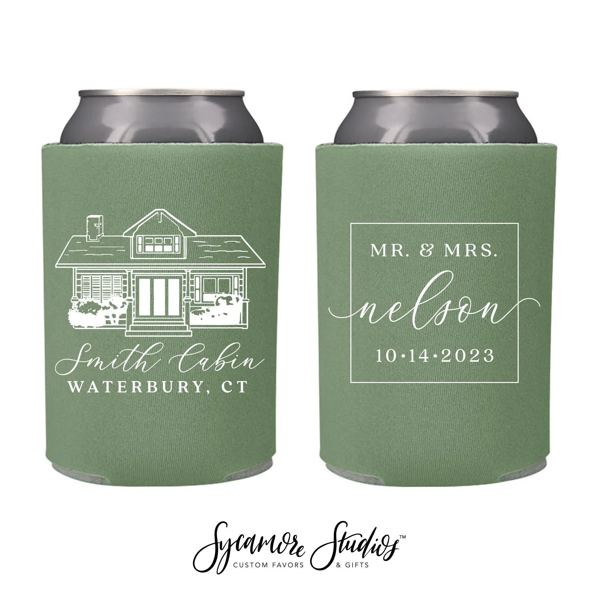 Wedding Can Cooler #226R - Custom Venue Illustration