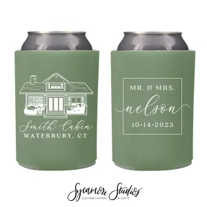 Wedding Can Cooler #226R - Custom Venue Illustration