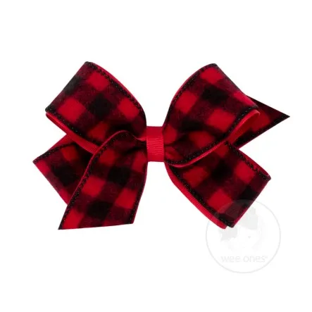 Wee Ones Medium Flannel Buffalo Check Overlay Bow (Plain Wrap)