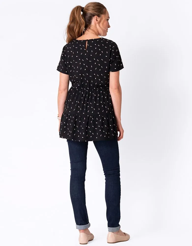 Women's black woven maternity & nursing empire T-shirt - Seraphine