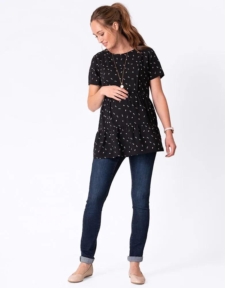Women's black woven maternity & nursing empire T-shirt - Seraphine