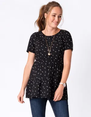 Women's black woven maternity & nursing empire T-shirt - Seraphine