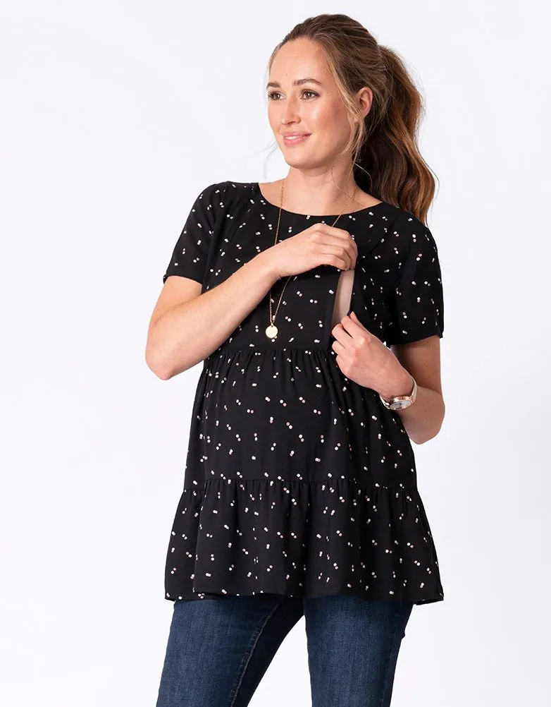 Women's black woven maternity & nursing empire T-shirt - Seraphine