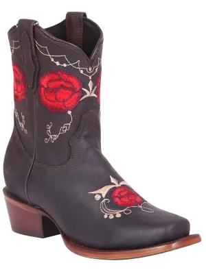 Women's Genuine Leather Floral Embroidered Cowgirl Boots 'El General' Choco Color 41832