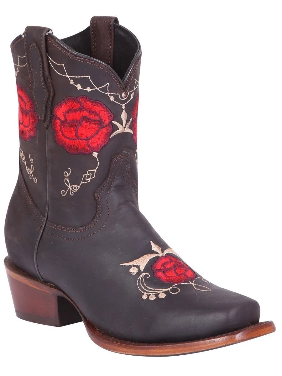 Women's Genuine Leather Floral Embroidered Cowgirl Boots 'El General' Choco Color 41832