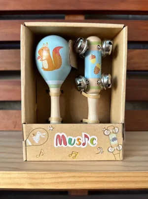 Woodland Friends Wooden Jingle Bell Shaker & Maraca Music Set