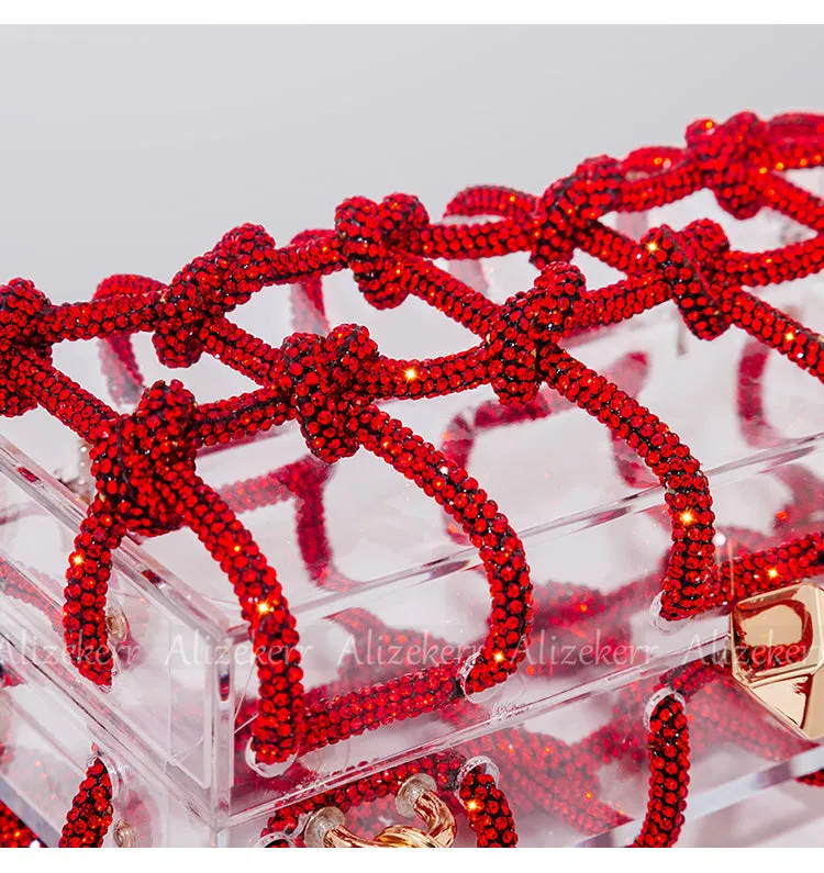 Woven Knotted Rhinestone Clutch