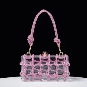 Woven Knotted Rhinestone Clutch