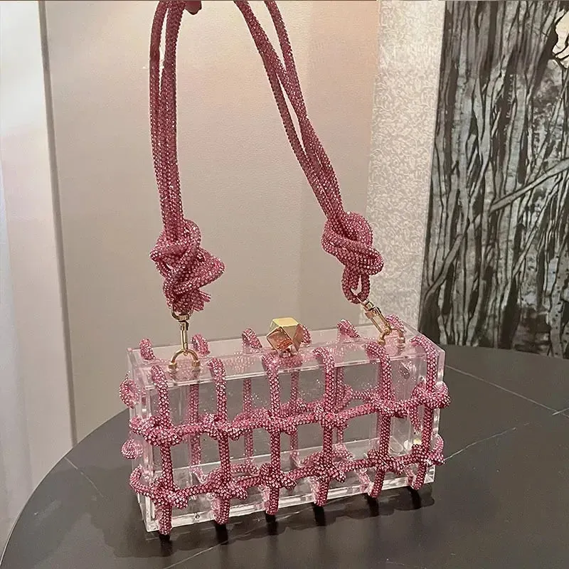 Woven Knotted Rhinestone Clutch