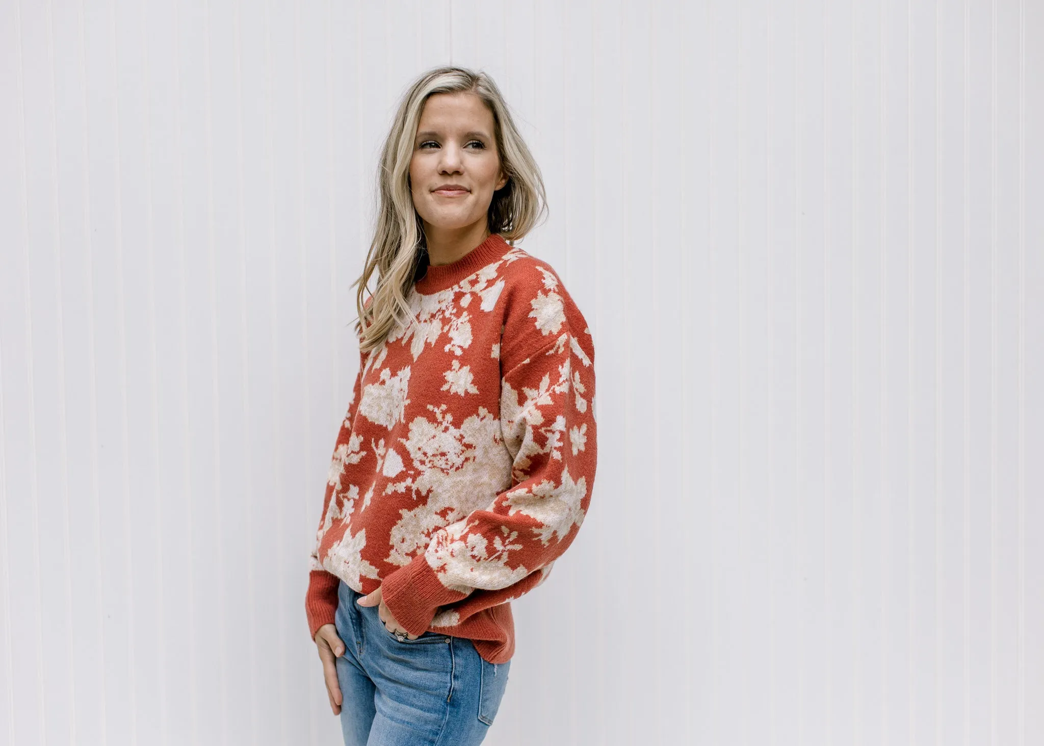 X Ivory on Brick Floral Sweater