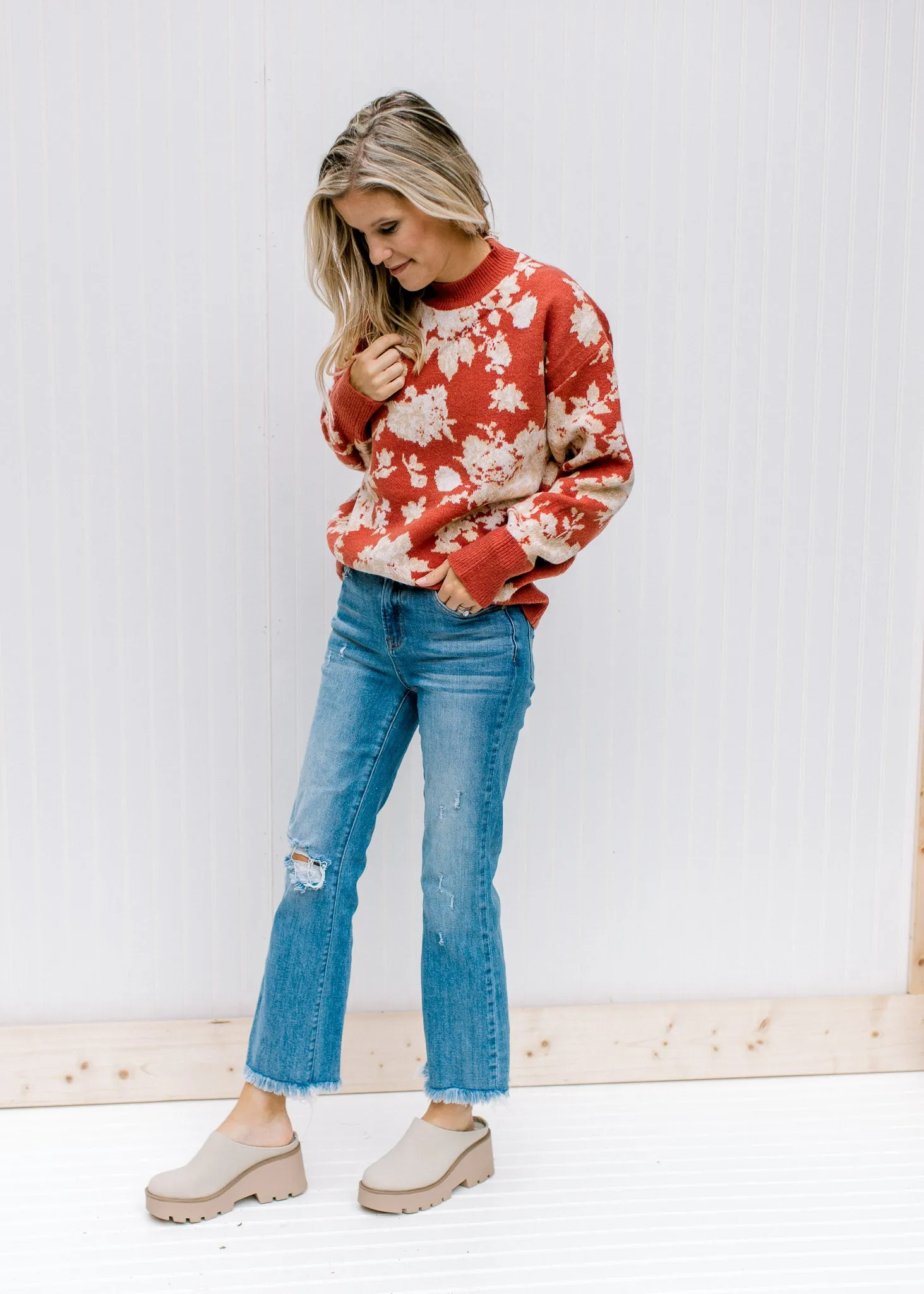 X Ivory on Brick Floral Sweater