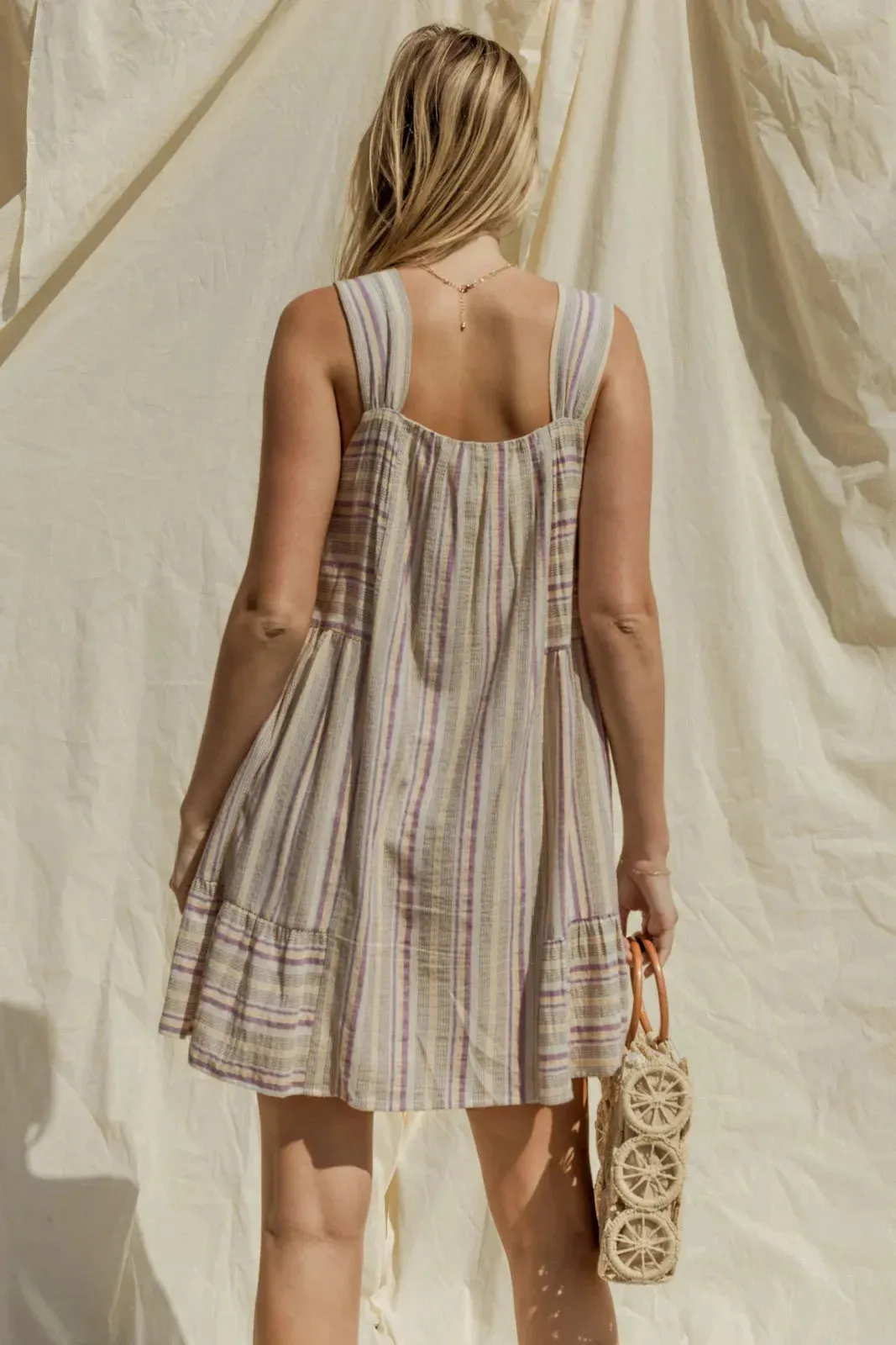 Yarn Dye Stripe Tiered  Mini Dress