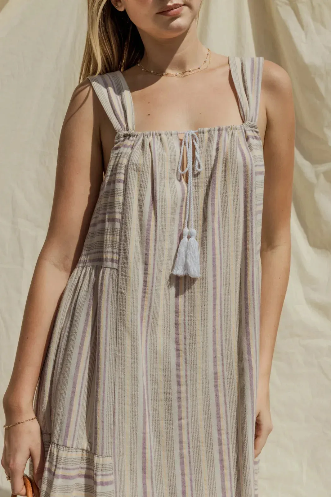 Yarn Dye Stripe Tiered  Mini Dress