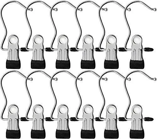 YCLOVE 20 Pack Laundry Hook Boot Clips Hanger Clips Hold Hanging Clothes Pins Hooks Portable Stainless Steel Home Travel Hangers Clips Heavy Duty Closet Organizer Hangers Pants Shoes Towel Socks Hats