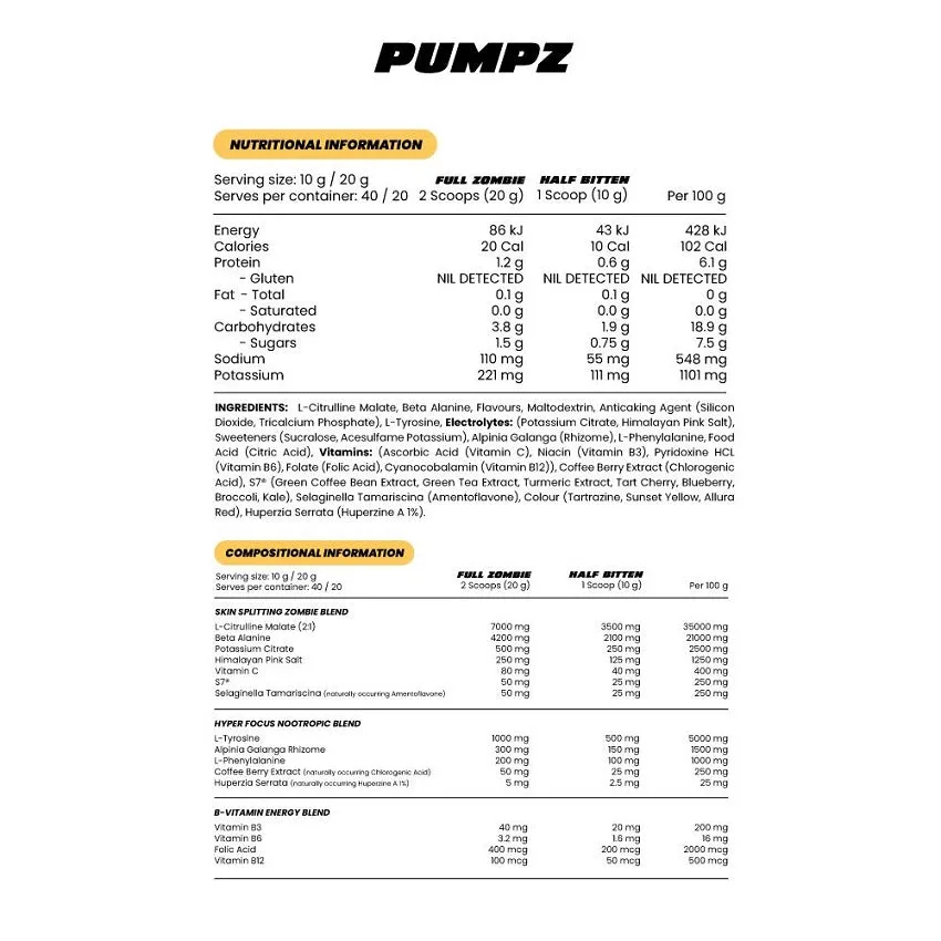 ZOMBIE LABS PUMPZ PRE-WORKOUT 40 SERVES